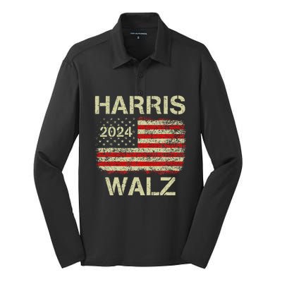 Harris Walz 2024 Kamala Harris 2024 Tim Walz 2024 Usa Flag Gift Silk Touch Performance Long Sleeve Polo