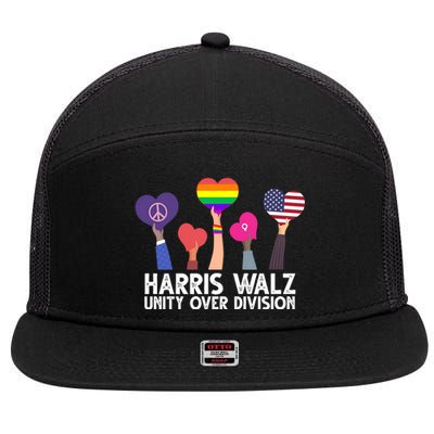 Harris Waltz 2024 Unity Over Division Lgbtq Equality 7 Panel Mesh Trucker Snapback Hat