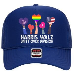 Harris Waltz 2024 Unity Over Division Lgbtq Equality High Crown Mesh Back Trucker Hat