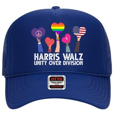 Harris Waltz 2024 Unity Over Division Lgbtq Equality High Crown Mesh Back Trucker Hat