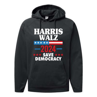 Harris Walz 2024 Save Democracy Performance Fleece Hoodie