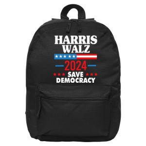 Harris Walz 2024 Save Democracy 16 in Basic Backpack