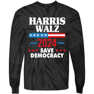 Harris Walz 2024 Save Democracy Tie-Dye Long Sleeve Shirt