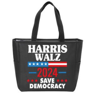 Harris Walz 2024 Save Democracy Zip Tote Bag