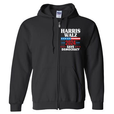 Harris Walz 2024 Save Democracy Full Zip Hoodie