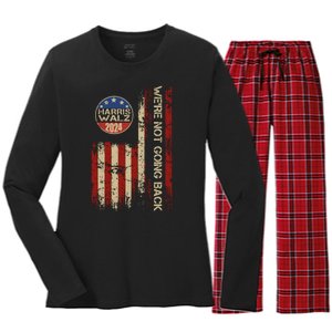 Harris Waltz 2024 Election Were Not Going Back Usa Flag Women's Long Sleeve Flannel Pajama Set 