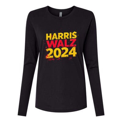 Harris Walz 2024 Typography Vibrant Dynamic Womens Cotton Relaxed Long Sleeve T-Shirt