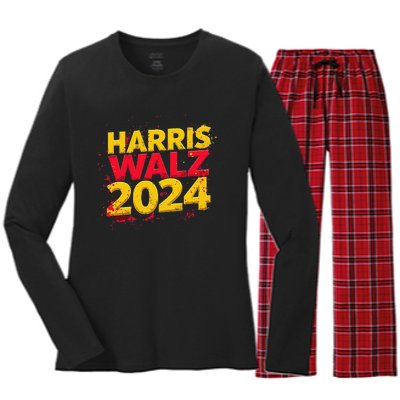 Harris Walz 2024 Typography Vibrant Dynamic Women's Long Sleeve Flannel Pajama Set 