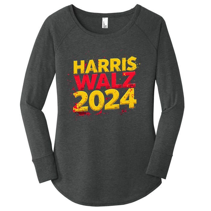 Harris Walz 2024 Typography Vibrant Dynamic Women's Perfect Tri Tunic Long Sleeve Shirt