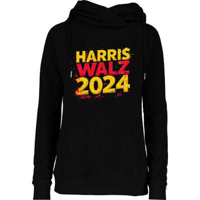 Harris Walz 2024 Typography Vibrant Dynamic Womens Funnel Neck Pullover Hood