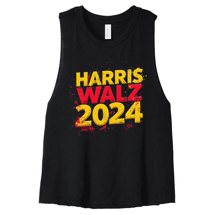 Harris Walz 2024 Typography Vibrant Dynamic Women's Racerback Cropped Tank