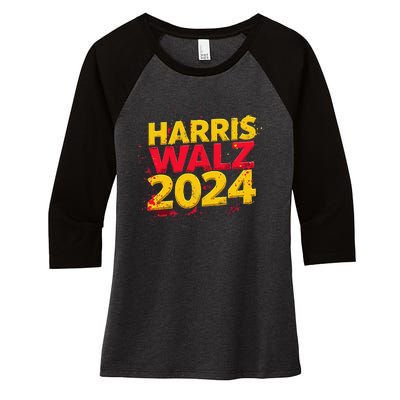 Harris Walz 2024 Typography Vibrant Dynamic Women's Tri-Blend 3/4-Sleeve Raglan Shirt