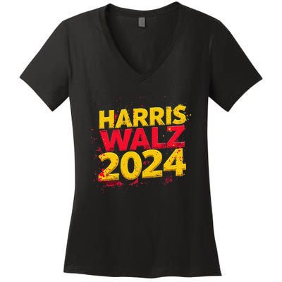 Harris Walz 2024 Typography Vibrant Dynamic Women's V-Neck T-Shirt