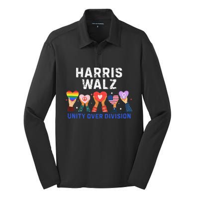 Harris Walz 2024 Unity Over Division Harris Walz 2024 Silk Touch Performance Long Sleeve Polo