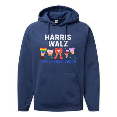 Harris Walz 2024 Unity Over Division Harris Walz 2024 Performance Fleece Hoodie