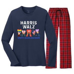 Harris Walz 2024 Unity Over Division Harris Walz 2024 Women's Long Sleeve Flannel Pajama Set 