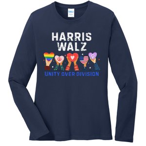 Harris Walz 2024 Unity Over Division Harris Walz 2024 Ladies Long Sleeve Shirt