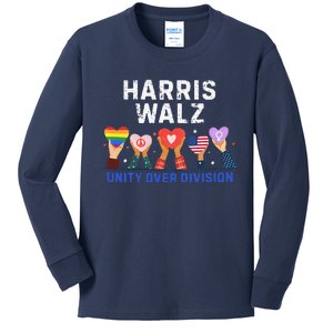 Harris Walz 2024 Unity Over Division Harris Walz 2024 Kids Long Sleeve Shirt