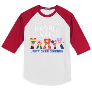 Harris Walz 2024 Unity Over Division Harris Walz 2024 Kids Colorblock Raglan Jersey