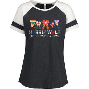 Harris Walz 2024 Unity Over Division Harris Walz 2024 Enza Ladies Jersey Colorblock Tee