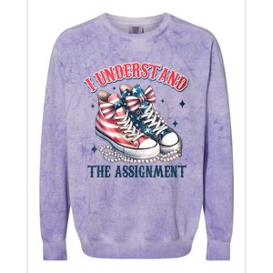 Harris Walz 2024 I Understand The Assignment Chucks And Pearls Gift Colorblast Crewneck Sweatshirt