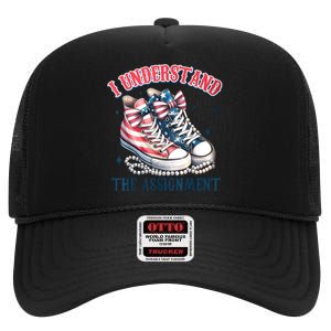 Harris Walz 2024 I Understand The Assignment Chucks And Pearls Gift High Crown Mesh Back Trucker Hat