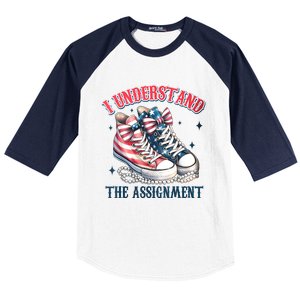 Harris Walz 2024 I Understand The Assignment Chucks And Pearls Gift Baseball Sleeve Shirt