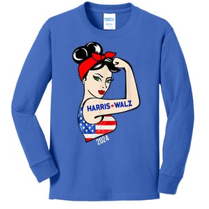 Harris Waltz 2024 Election Female Strong Kids Long Sleeve Shirt