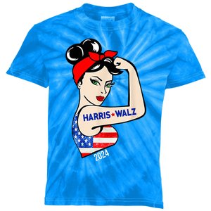 Harris Waltz 2024 Election Female Strong Kids Tie-Dye T-Shirt