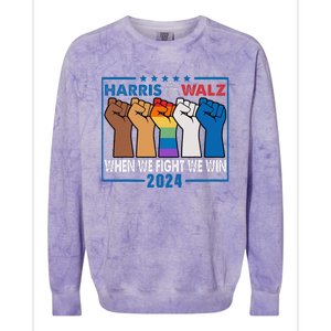 Harris Walz 2024 When We Fight We Win Colorblast Crewneck Sweatshirt