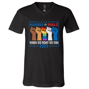 Harris Walz 2024 When We Fight We Win V-Neck T-Shirt