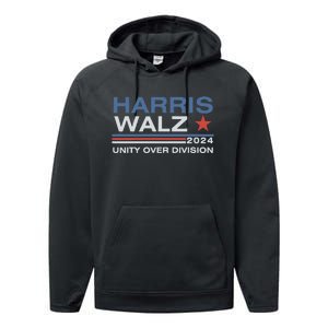 Harris Waltz 2024 Unity Over Division Kamala Harris Tim Walz Performance Fleece Hoodie