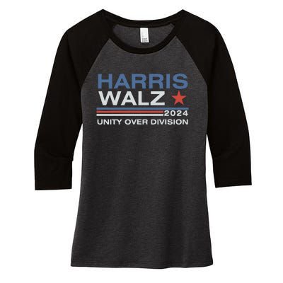 Harris Waltz 2024 Unity Over Division Kamala Harris Tim Walz Women's Tri-Blend 3/4-Sleeve Raglan Shirt