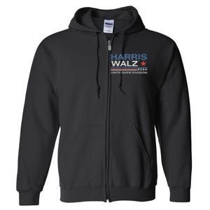 Harris Waltz 2024 Unity Over Division Kamala Harris Tim Walz Full Zip Hoodie