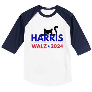 Harris Walz 2024 Funny Cat Election Kamala Baseball Sleeve Shirt