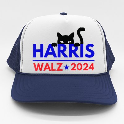 Harris Walz 2024 Funny Cat Election Kamala Trucker Hat