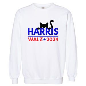 Harris Walz 2024 Funny Cat Election Kamala Garment-Dyed Sweatshirt