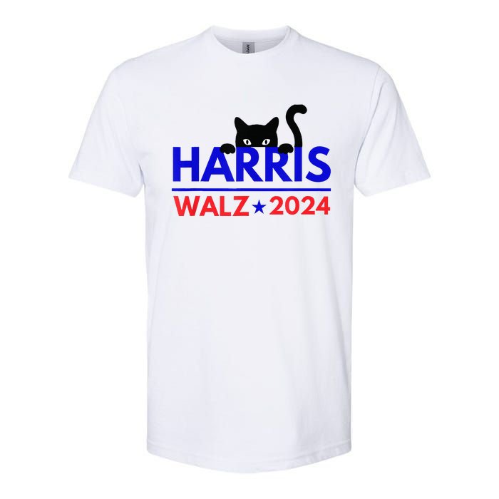 Harris Walz 2024 Funny Cat Election Kamala Softstyle CVC T-Shirt