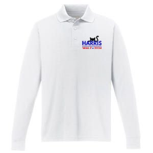 Harris Walz 2024 Funny Cat Election Kamala Performance Long Sleeve Polo