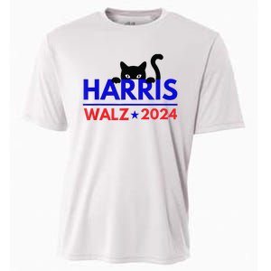 Harris Walz 2024 Funny Cat Election Kamala Cooling Performance Crew T-Shirt