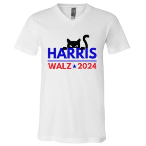 Harris Walz 2024 Funny Cat Election Kamala V-Neck T-Shirt