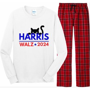 Harris Walz 2024 Funny Cat Election Kamala Long Sleeve Pajama Set