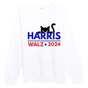 Harris Walz 2024 Funny Cat Election Kamala Premium Crewneck Sweatshirt