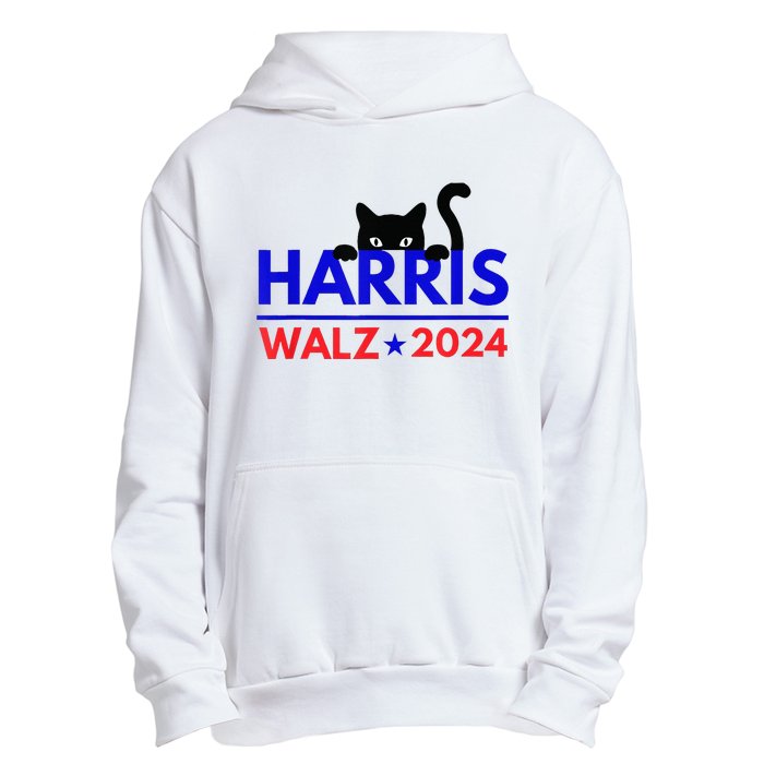 Harris Walz 2024 Funny Cat Election Kamala Urban Pullover Hoodie