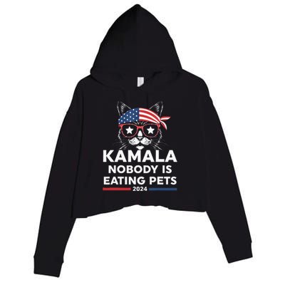 Harris Walz 2024 Nobody Is Eating Pets Crop Fleece Hoodie