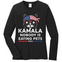 Harris Walz 2024 Nobody Is Eating Pets Ladies Long Sleeve Shirt