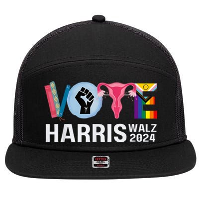 Harris Walz 24 Vote Books Lgbt Election 7 Panel Mesh Trucker Snapback Hat