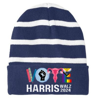 Harris Walz 24 Vote Books Lgbt Election Striped Beanie with Solid Band