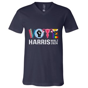 Harris Walz 24 Vote Books Lgbt Election V-Neck T-Shirt