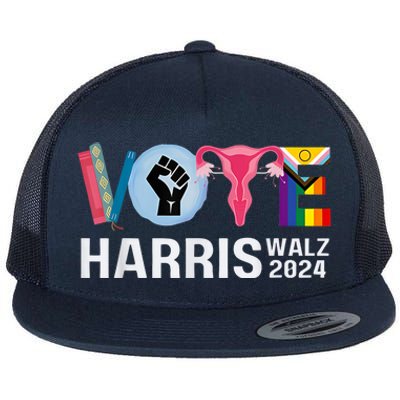 Harris Walz 24 Vote Books Lgbt Election Flat Bill Trucker Hat